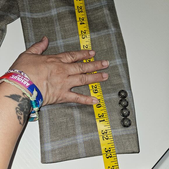 Jos A Bank Men’s Blazer 44R Tan Plaid Wool Silk Linen Sport Coat Traditional Fit - Picture 10 of 11